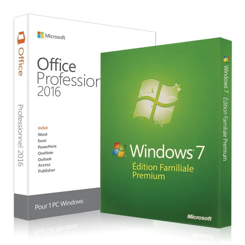 Windows 7 Familiale + Office 2016 professionnel plus